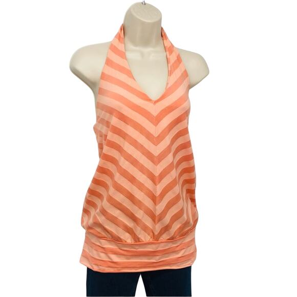 Ella Moss Orange Peach Creamsicle Chevron Stripe Halter Top Retro and Playful - Picture 15 of 16